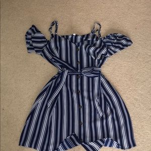 Blue and white striped dress